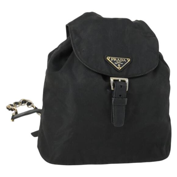 PRADA Backpack Nylon Black Gold Auth ka1273 main image 13